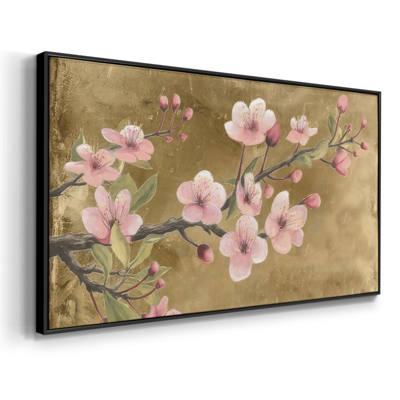 Branche de fleurs II - Toile tendue avec châssis encadré - Prêt à être accroché, Noir, H 17 po x l 33 po
