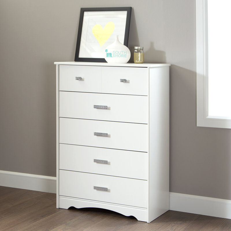 Commode 5 tiroirs Tiara, Blanc / pas robuste