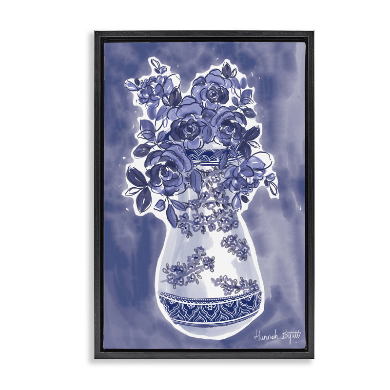 Chinoiserie Vase on Blue Floating Frame, design by Hannah Byatt, Jet Black Floater Frame, 25" H x 17" W