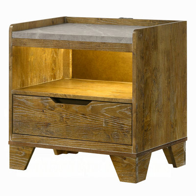 Table de chevet transitionnelle avec ports USB à lumière DEL