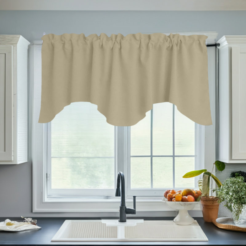 Cantonnière festonnée en popeline unie, Beige
