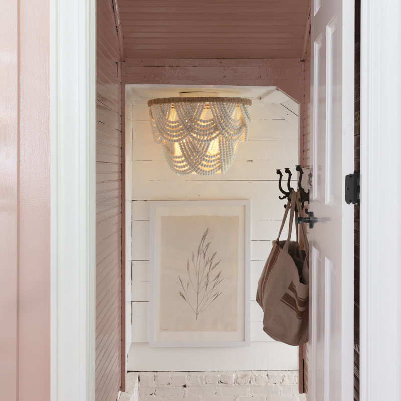 Ombre Wood Bead Flush Mount, White, White/Natural