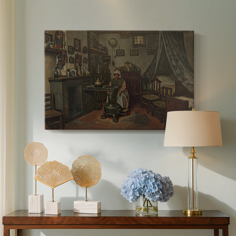 Femme par un poêle dans un intérieur-Henri De Braekeleer-Toile tendue avec châssis-c. Fin du 19e siècle, 24 x 36