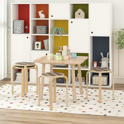 Ensemble de 4 chaises de salle à manger empilables en bois courbé avec plateau rond, bouleau naturel