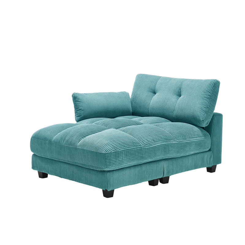 Corduroy Upholstered Chaise Lounge Sofa Chair(Just Half), Blue