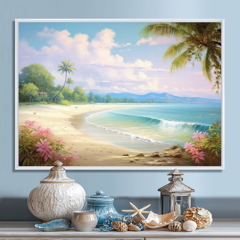 Rourke - plage et océan, art mural, Toile encadrée flottée blanche, H 34 po x l 44 po x P 1,5 po
