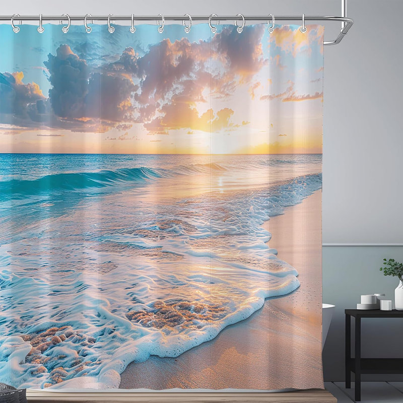 Ensemble de rideau de douche Ocean Beach Coastal Nautical Summer Sunset