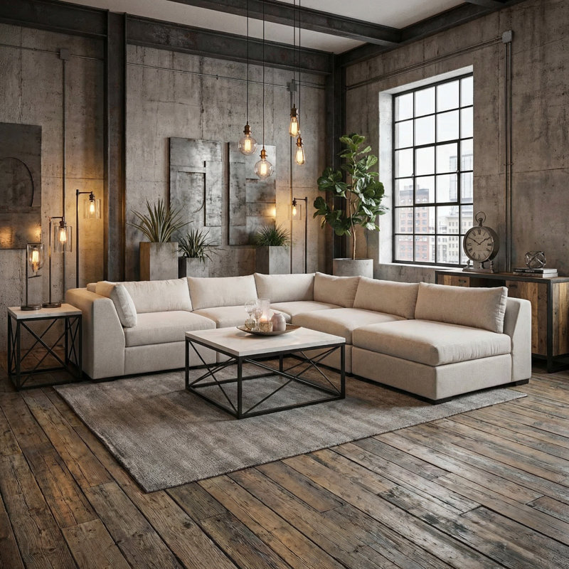 Thomas 136" Performance Fabric Modular Sectional, Gray Polyester Blend