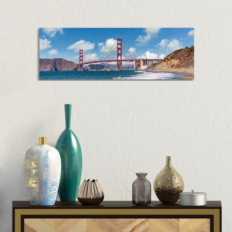 Golden Gate Bridge Baker Beach Panoramic View by Melanie Viola - Wrapped Canvas Panoramic Painting
