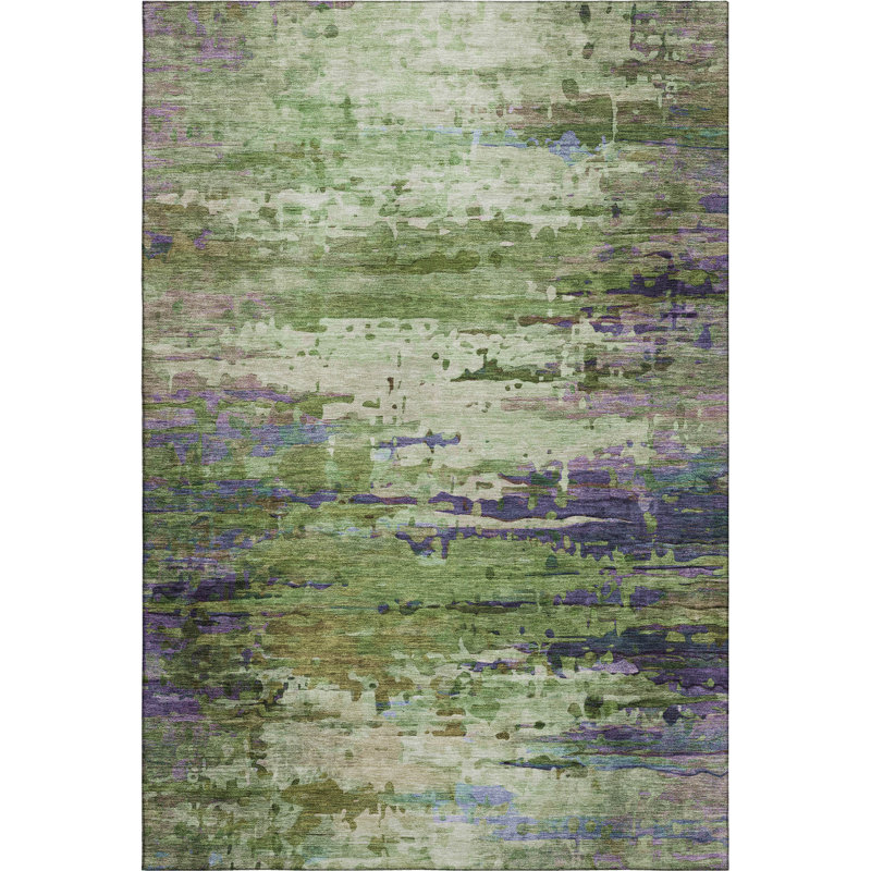 Premium Machine Washable Mayfield AMF2035 Abstract Rug, 8' x 10', Green