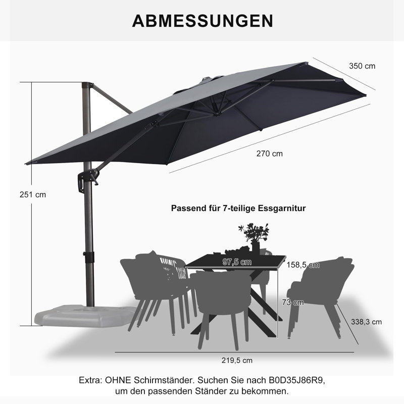 274cm X 335cm Rectangular Cantilever Parasol, Grey