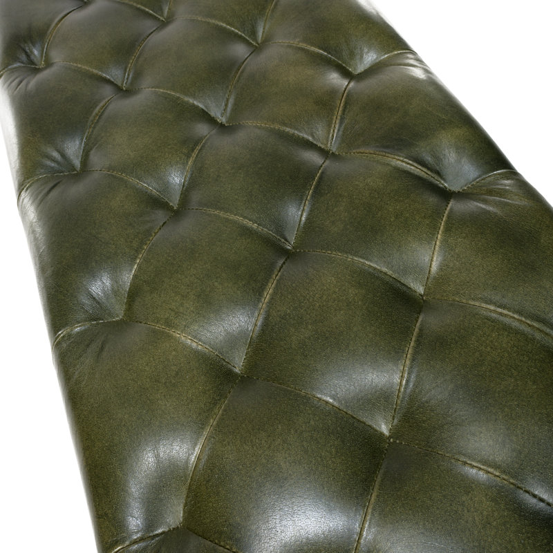 Limones Genuine Leather Upholstered Storage Bench, Green