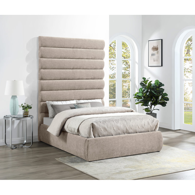 Lit en tissu Adam, Lit double, Beige, Chenille Fabric
