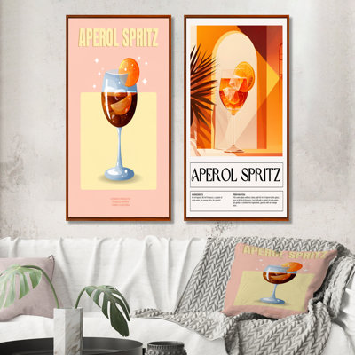 Ensemble de 2 pièces d'art orange orange Aperol Spirz On The Rocks Night Out I