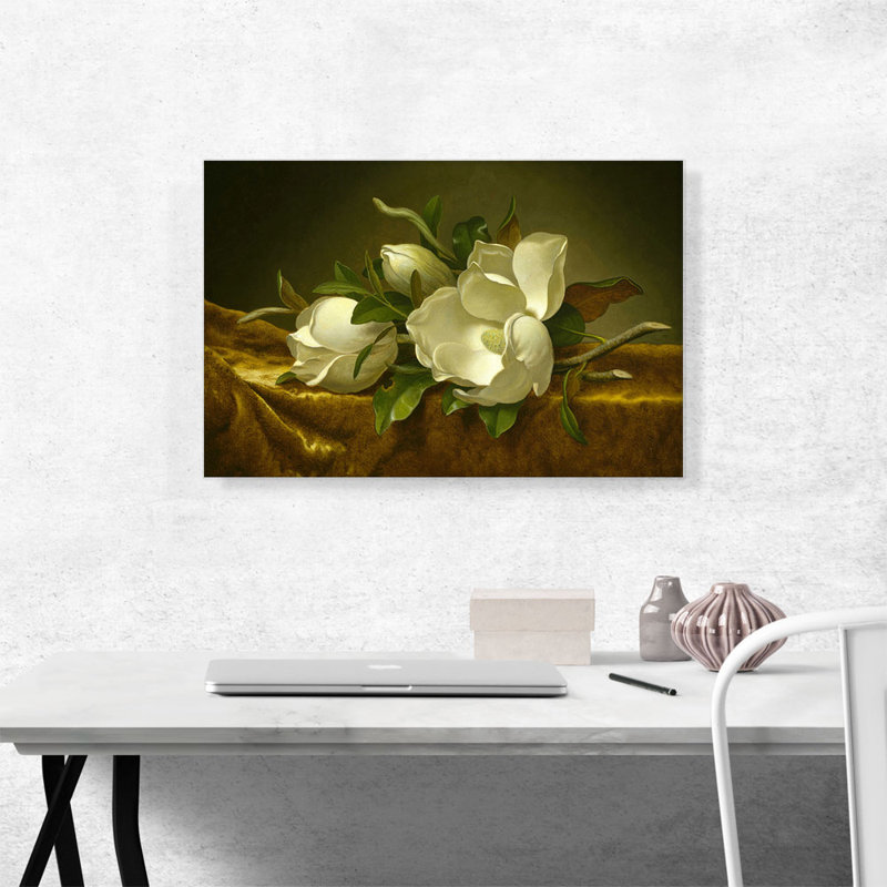«Magnolias on Gold Velvet Fabric 1890» par Martin Johnson Heade - reproduction d'art sur toile tendue