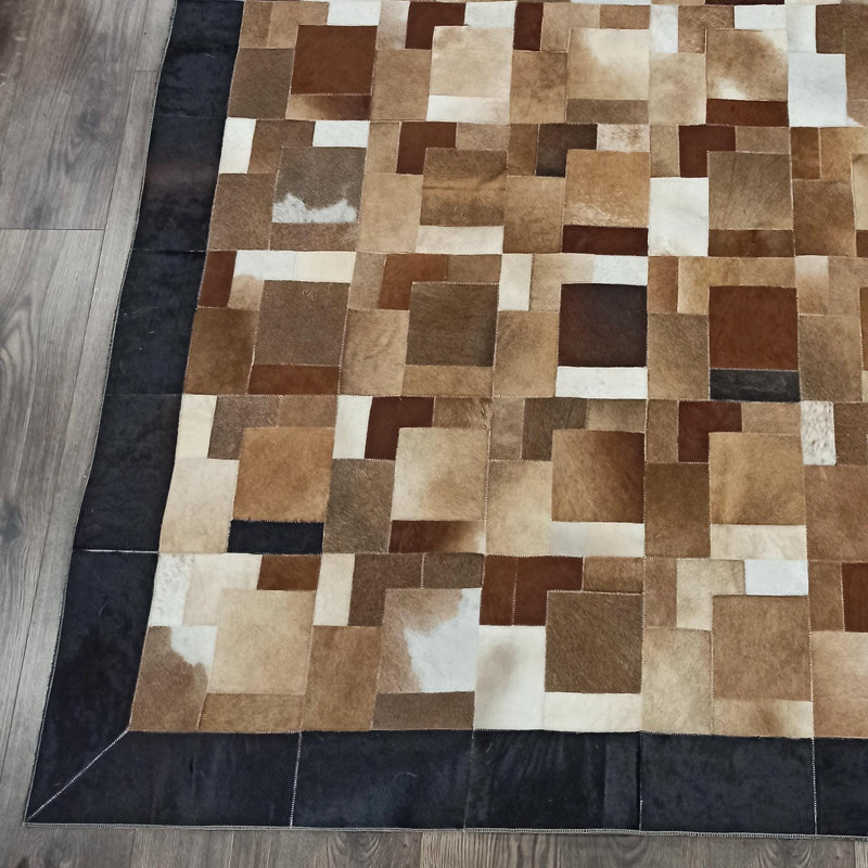 Tapis brun en peau de vache patchwork, décoration de maison et de bureau, Rectangle 8 pi 10 po x 12 pi