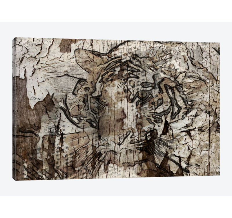Tigre brun, impression sur toile tendue, H 8 po x l 12 po x P 0,75 po, Toile tendue, Pas de tapis