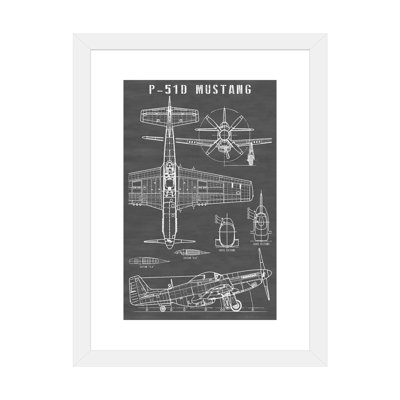 P-51 Mustang avion rétro | Noir - reproduction de dessin