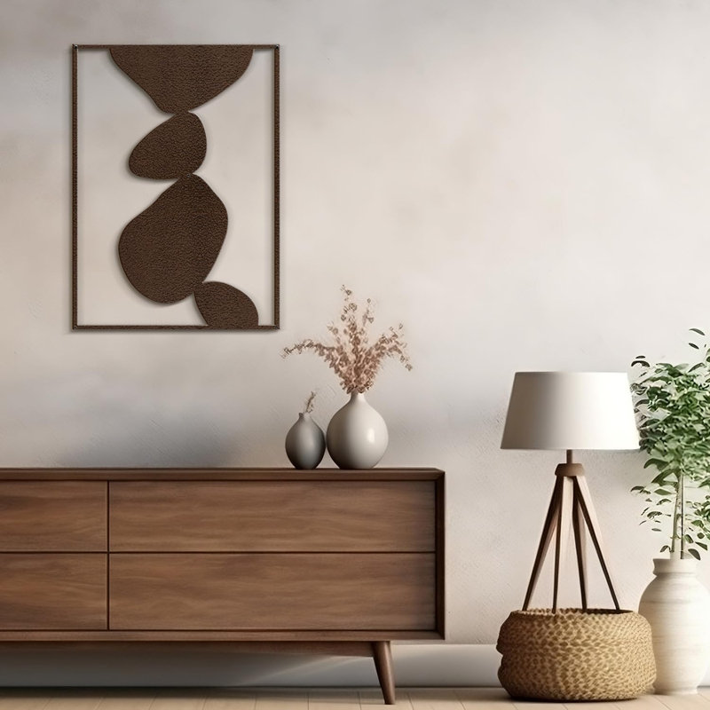 Abstrait, formes, minimaliste moderne, abstrait, décoration murale, décoration suspendue, décoration murale en métal, Brun