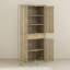 Armoire de rangement haute de 72 po avec panneau décoré en rotin HOMcom, armoire de rangement de cuisine autoportante Boho avec 4 portes, tiroir, tablette à 5 niveaux et tablettes réglables, chêne