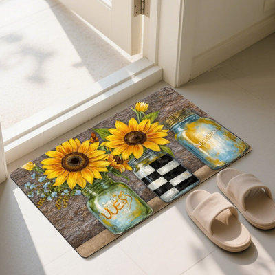 Paillasson tournesols en pots Mason, 24 x 36, pour porte d'entrée