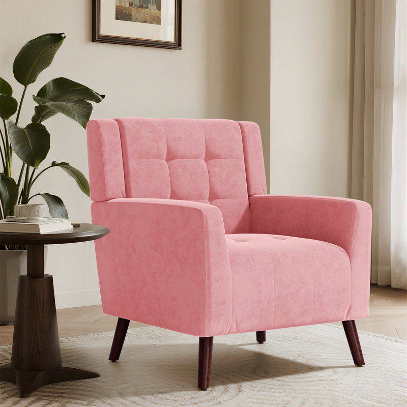 Fauteuil d'appoint avec coussins confortables Seleana, Coton rose / lin