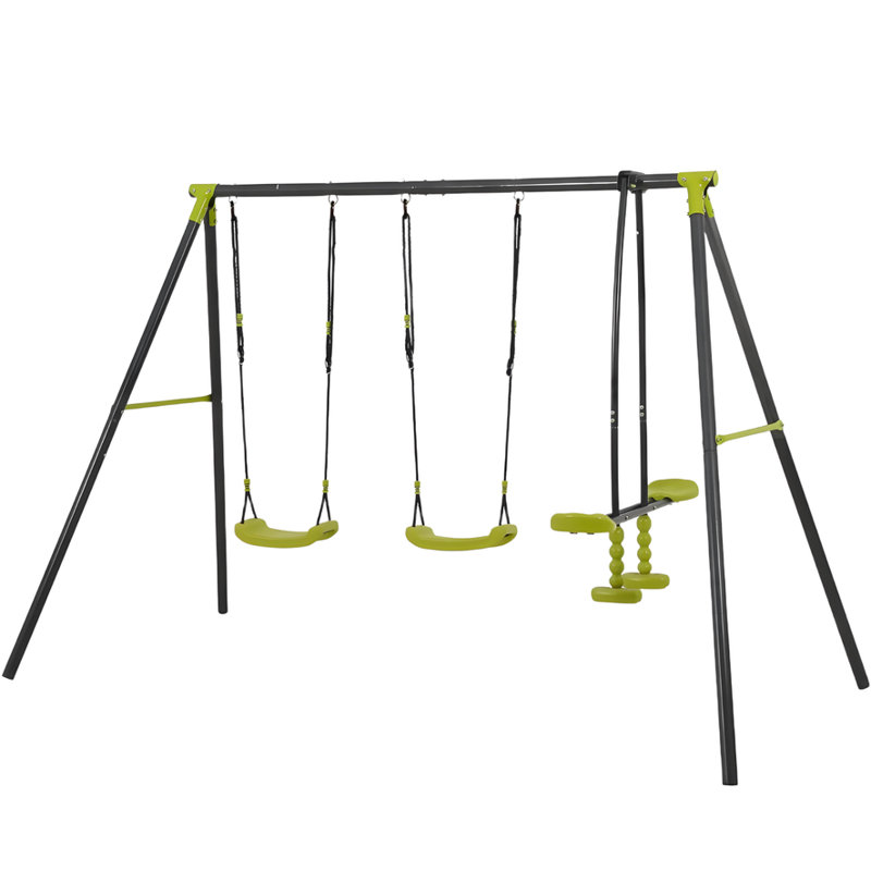 Portique à balançoire en métal robuste 440LBS - ensemble de 3 sièges, noir / vert, aire de jeu extérieure | 3 ans et plus