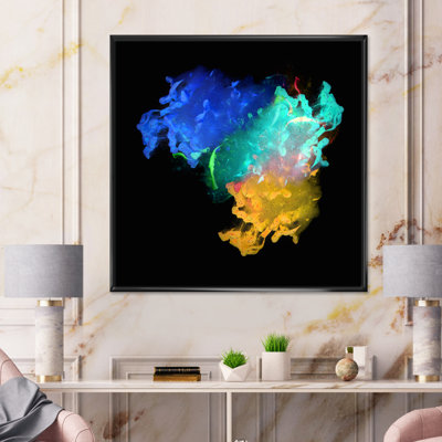 Turquoise, orange et bleu, art à l'encre liquide sur fond noir - peinture sur toile