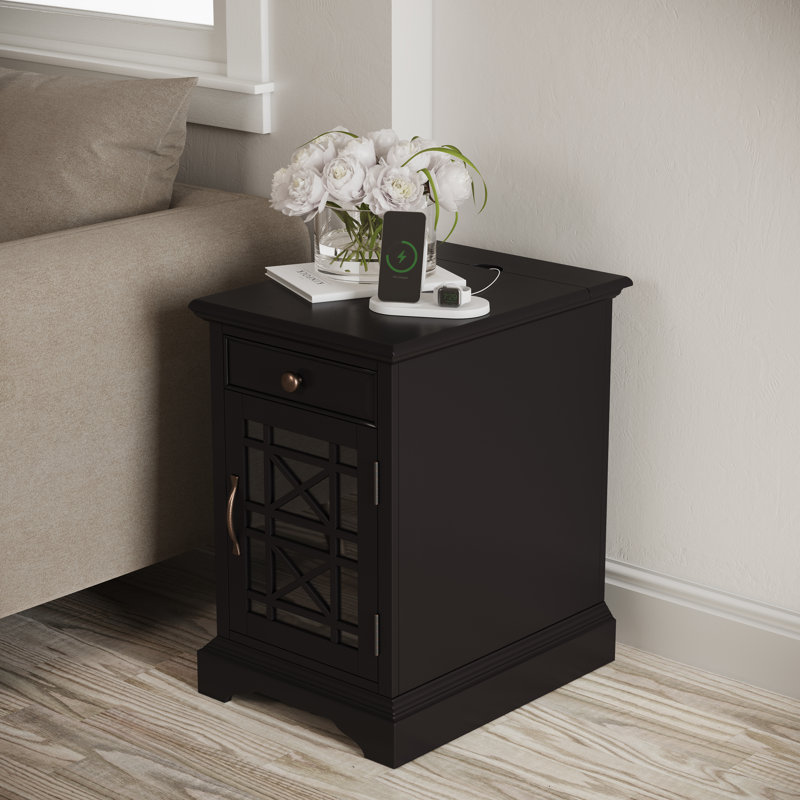Armoire d'appoint à chargement USB, Noir antique
