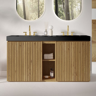 60" Double Bathroom Vanity with Sink, Pre-drilled Three Holes for 8" Widespread Faucet