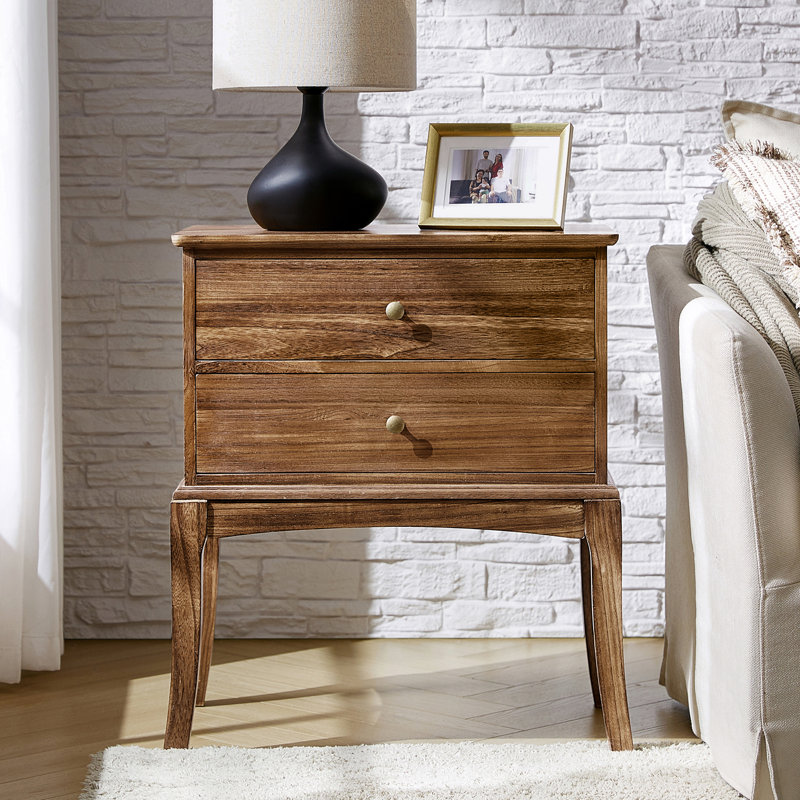 Table de chevet transitionnelle en bois massif l 23,6 po Einav, Cherry