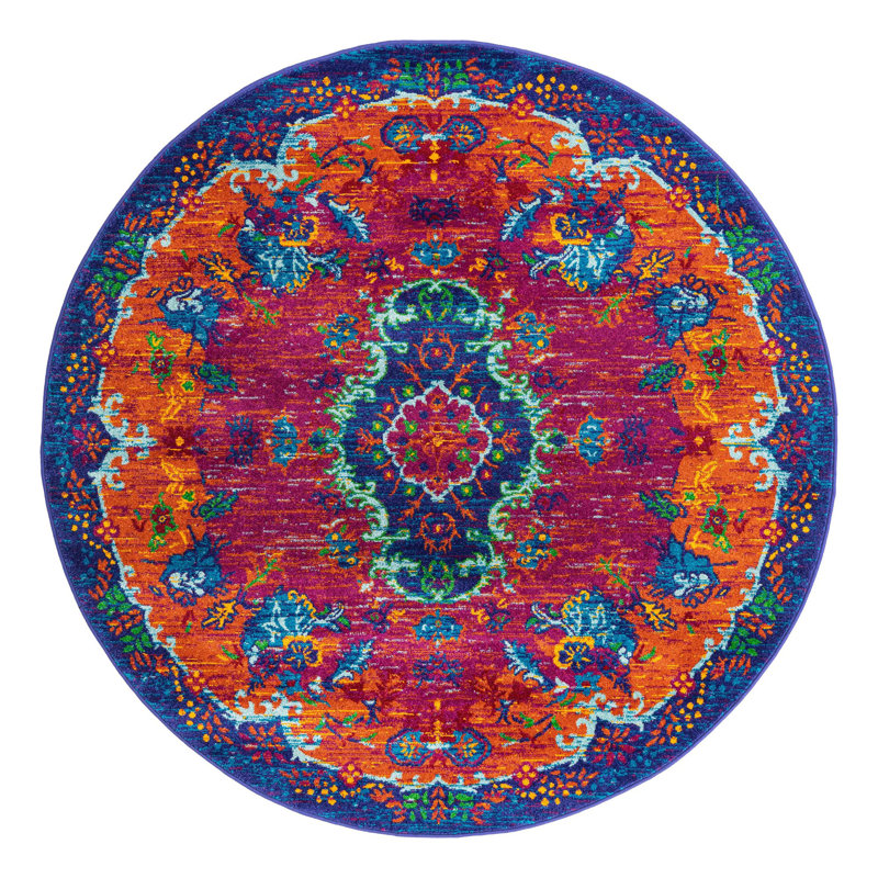Tapis Antigua Calypso tissé à la main fuchsia, Rond 5 pi 3 po