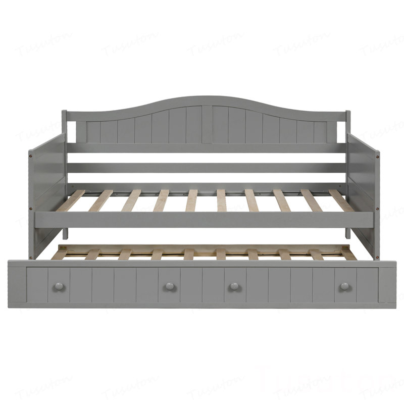 Lit de jour simple en bois avec lit gigogne, canapé-lit pour le salon de la chambre à coucher, Gris