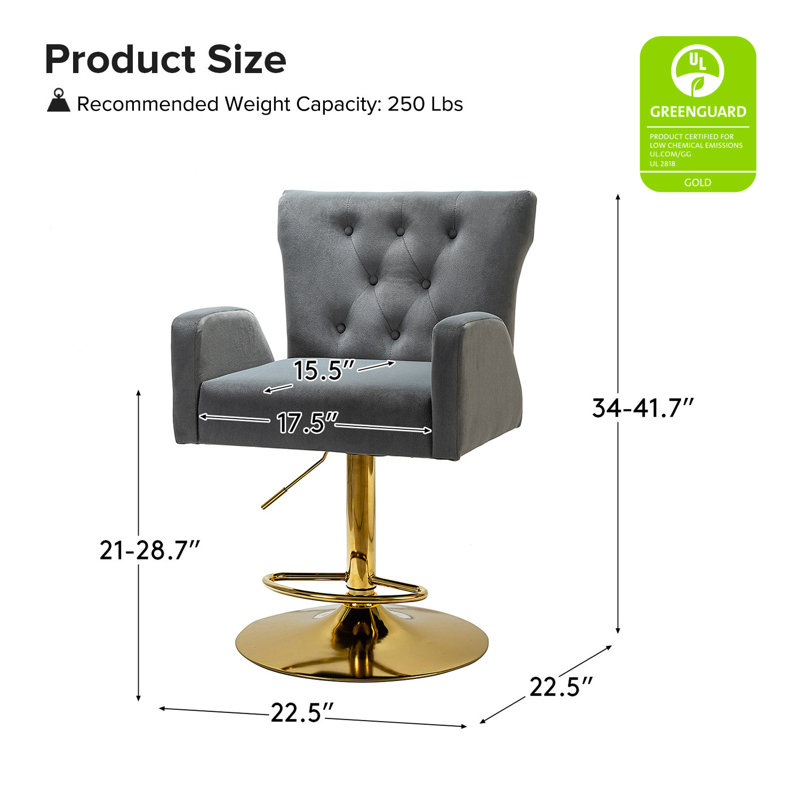 Theo Swivel Adjustable Height Bar Stool, Grey Velvet