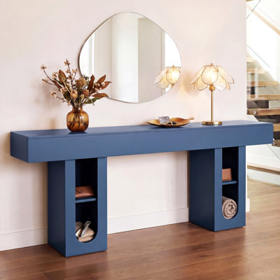 Console de 71 pouces de long avec prise de courant, table de vestibule avec tablettes de rangement, canapé de ferme en MDF épais à haute densité pour couloir derrière le canapé, salon