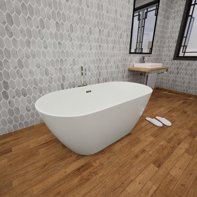 59" Freestanding Soaking Acrylic Bathtub