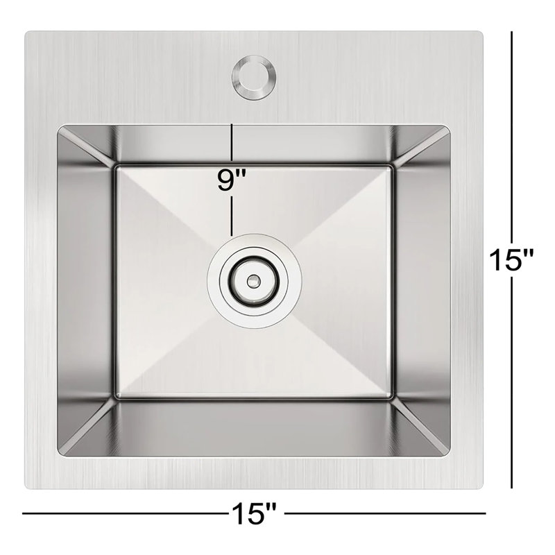 ForKitchen 15'' L Single Bowl Stainless Steel Kitchen Sink