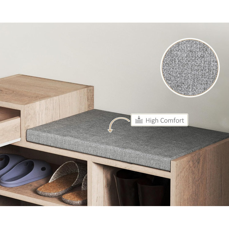 Wood Shoe Rack Bench with Seating Cushion and Drawer, Wood