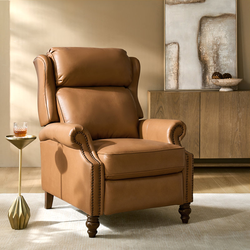 Ambrosane 33" Wide Genuine Leather Manual Standard Recliner, Camel Top Grain Leather