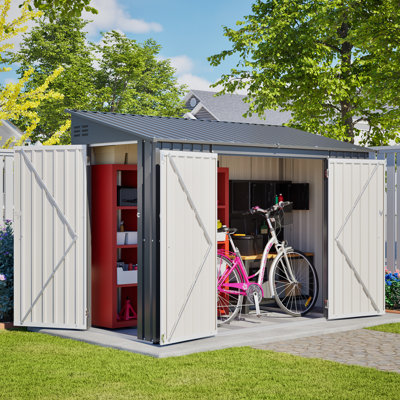 Remise de rangement extérieure 9 x 4 pi avec porte verrouillable, remise de jardin en métal robuste pour tondeuse à gazon, outils, vélos, poubelles - toutes saisons et imperméable