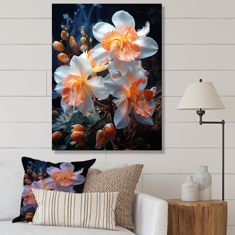 Orchidées élégantes II - art mural orchidées, Cadre flottant doré, H 32 po x l 16 po x P 1 po
