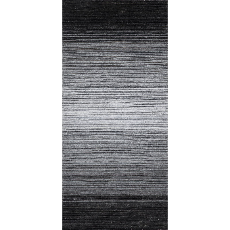Lagos Wool Ombre Area Rug in Black/Gray/Silver/Platinum, Runner 3' x 8'