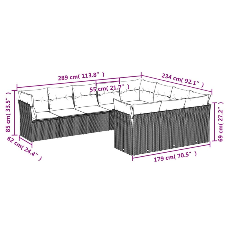 Ensemble de canapé de patio 10 pièces avec coussins en polyester noir Latitude Run®, Rouge, Brun