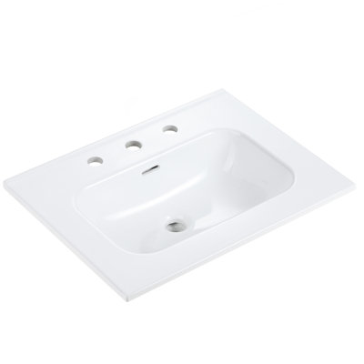 Lavabo intégré en céramique blanche avec trois trous de robinet pré-percés, ensemble de drain NON inclus