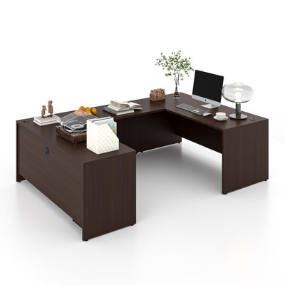 100.4"W Executive U-Shaped Desk with Drawers and File Cabinet