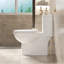 Toilette de 17 po de hauteur avec système 1,1 / 1,6, cuvette sans rebord, siège à fermeture en douceur, blanc brillant 006 pour salle de bain à double chasse moderne, lavabo, lustre doux