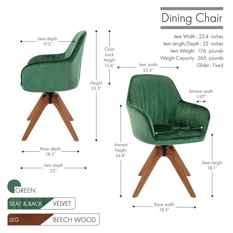45.97cm H Upholstered Armchair, Green Velvet