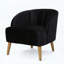 Fauteuil club Mid-Century moderne en velours avec coutures en canaux, pieds en bois d'hévéa, noir-657331197