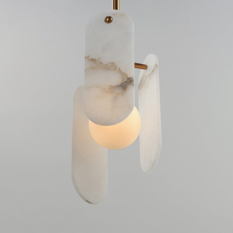 Megalith 1 - Light Pendant, Natural Aged Brass, White Alabaster/White