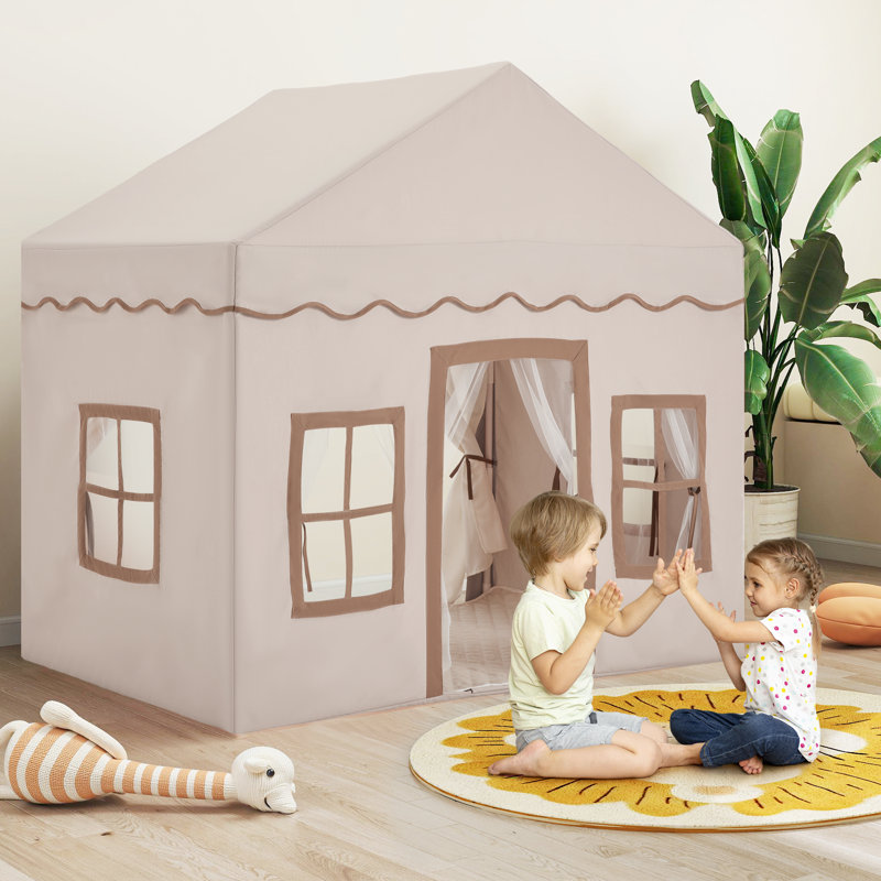 Maisonnette pour enfants de L 53,9 po x l 36,4 po avec lumière étoilée et tapis rembourré, Beige
